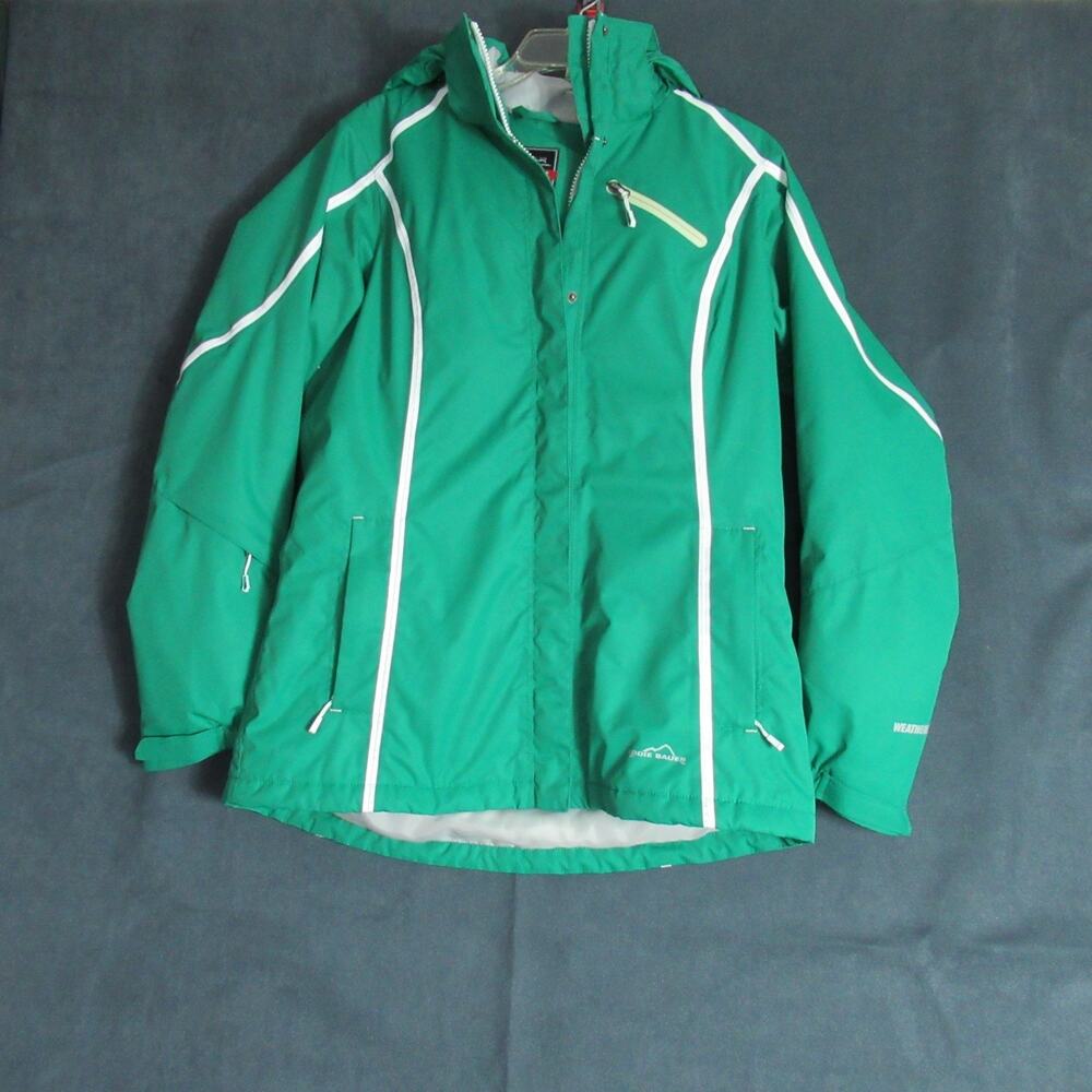 Eddie Bauer Jacket Mens Medium Green Weatheredge Coat Full Zip Hooded Waterproof